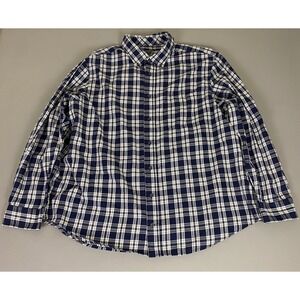 GEORGE Flannel Shirt Men's 2XL Dark Navy Plaid Button Down Long Sleeve Shirt